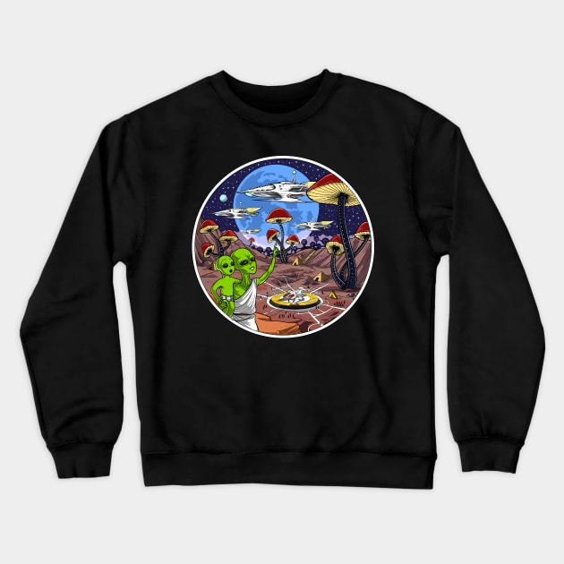 Psychedelic Magic Mushrooms Aliens Crewneck Sweatshirt by underheaven